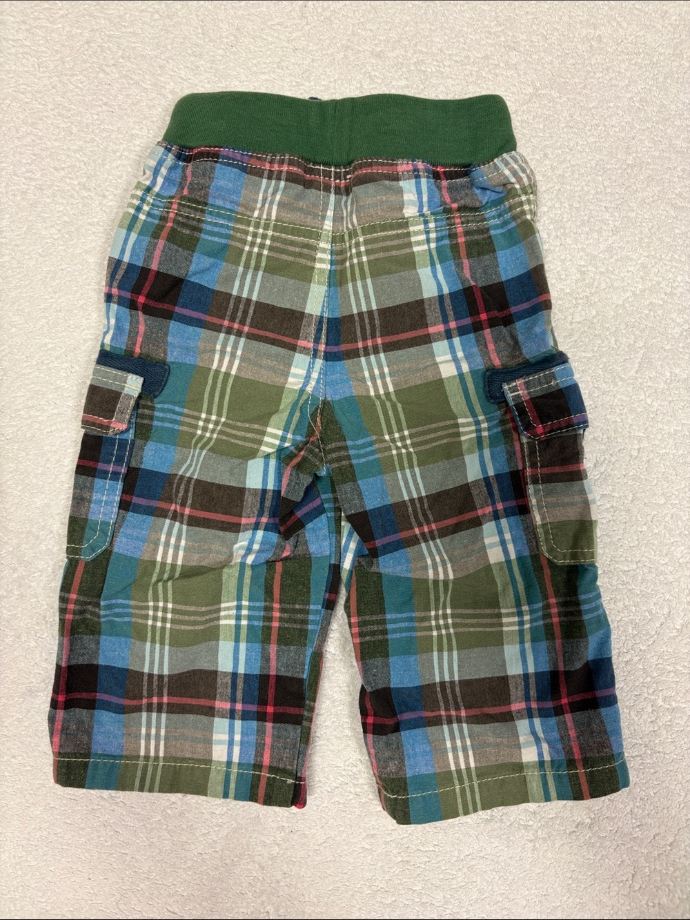 Baby Boden Green Blue Plaid Cargo Pants elastic waist drawstring cargo 12/18m - Picture 2 of 8